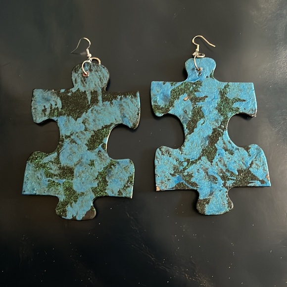 Blue & Black Puzzle Earrings - Picture 11 of 16